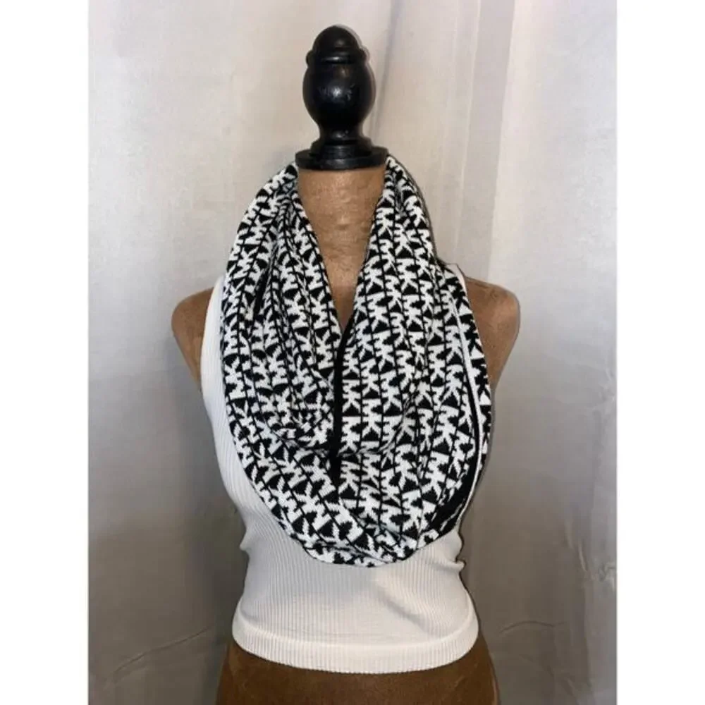 Michael Kors Black & White MK Logo Infinity Scarf
